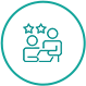 Icon of three people and stars in a circle, representing feedback.